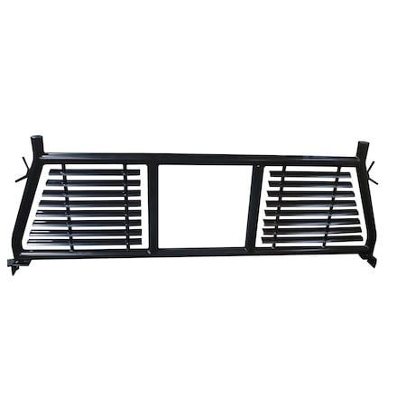 HEADACHE RACK Round Tube Louver With Rear Cab Window Cut Out Powder Coated Black Steel